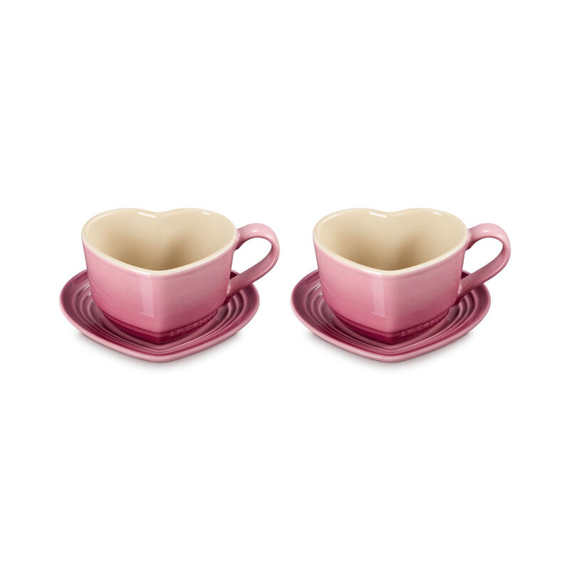 Le Creuset Stoneware Set of 2 Heart Mugs with Saucers image number 3